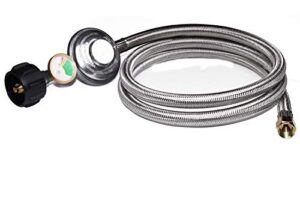 dozyant 5 feet propane regulator hose replacement with propane tank gauge, stainless steel braided hose for burner stove, gas water heater, forced air heater, smoker, burner