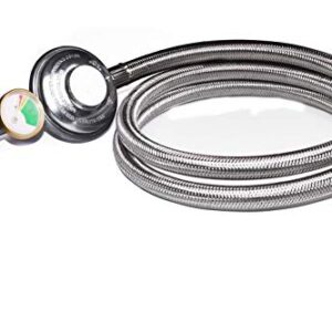 DOZYANT 5 Feet Propane Regulator Hose Replacement with Propane Tank Gauge, Stainless Steel Braided Hose for Burner Stove, Gas Water Heater, Forced Air Heater, Smoker, Burner