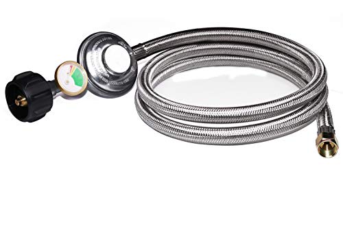 DOZYANT 5 Feet Propane Regulator Hose Replacement with Propane Tank Gauge, Stainless Steel Braided Hose for Burner Stove, Gas Water Heater, Forced Air Heater, Smoker, Burner