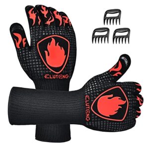eluteng bbq long gloves 1472℉ heat resistant grilling glove silicone non-slip oven heatproof longer kitchen washable gloves for barbecue, cooking, baking, camping fire pit black