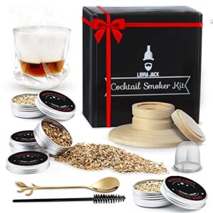 libra jack cocktail smoker kit with apple, pecan, cherry & oak wood chips - old fashioned whisky smoker kit, drink smoker infuser kit, smoke infuser for cocktails, smoked bourbon cocktail set