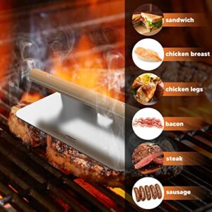 Onlyfire Chef Barbecue Tool Stainless Steel Burger Press for Griddle, Smash Burger Press with Wooden Handle for Flat Top Grill Cooking, Great for Cooking Bacon, Sandwiches, Meat, Steak