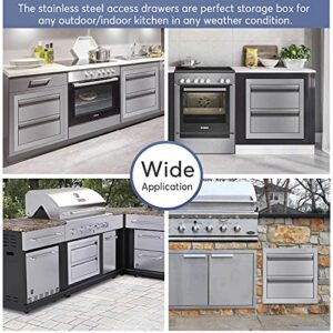 Seeutek Outdoor Kitchen Drawers Stainless Steel, 14W x 14.4H x 23.2D Inch Flush Mount Double Drawers with Embedded Handle, BBQ Drawers for Outdoor Kitchens or BBQ Island Patio Grill Station