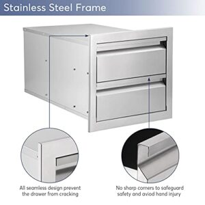 Seeutek Outdoor Kitchen Drawers Stainless Steel, 14W x 14.4H x 23.2D Inch Flush Mount Double Drawers with Embedded Handle, BBQ Drawers for Outdoor Kitchens or BBQ Island Patio Grill Station