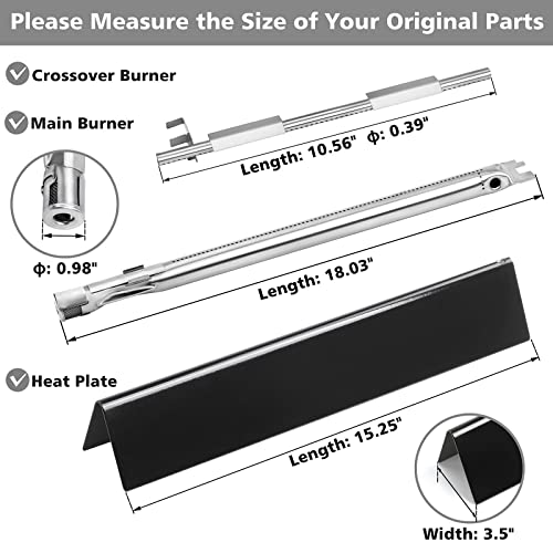 Barbqtime Grill Replacement Parts for Weber Spirit 200 Series Gas Grills with Front Control Panel (2 Burners), Grill Burner & Heat Plate Accessory Kit for Weber Spirit E-210, S-210, E-220, S-220