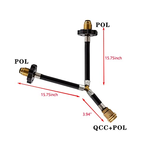 MENSI Ungrade Two Way POL Inlet and QCC Exit Propane Y Splitter Hose Adapter To Connect 5-100lbs Cylinder Tank For Grill, Heater, Fire Pit, Fireplaces