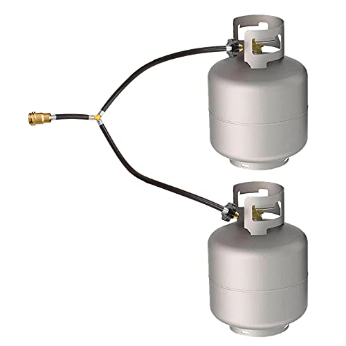 MENSI Ungrade Two Way POL Inlet and QCC Exit Propane Y Splitter Hose Adapter To Connect 5-100lbs Cylinder Tank For Grill, Heater, Fire Pit, Fireplaces
