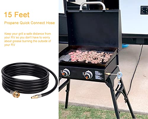 JOHAHTANG Rv Propane Quick Connect Hose for Grill 15FT Quick Connect Propane Hose Replacement for 1 LB Throwaway Bottle Connects 1 LB Portable Appliance to RV - 1/4 Full Flow Quick-Connect Male Plug