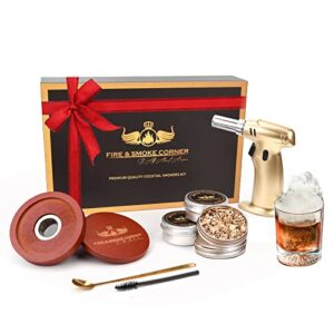 cocktail smoker kit with torch – 4 flavors wood chips – bourbon, infuser kit, old fashioned drink smoker kit, amazing valentine gifts for men, dad, husband (without butane)