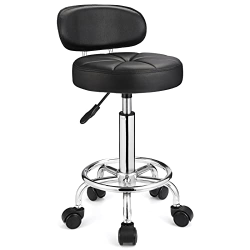 HMTOT Swivel Stools with Wheels Height Adjustable Rolling Spa Stool Backrest Black