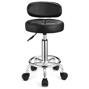 HMTOT Swivel Stools with Wheels Height Adjustable Rolling Spa Stool Backrest Black