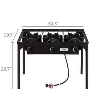 Outdoor Stove Portable Propane Burner Gas Cooker - Camp Stoves 3 Burner Propane Stove for Camping Cooking, High Pressure Iron Cast Patio Three Burner with Detachable Legs, 225000 BTU