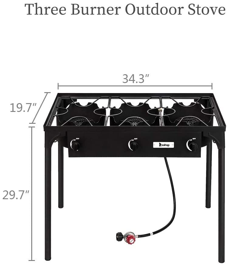 Outdoor Stove Portable Propane Burner Gas Cooker - Camp Stoves 3 Burner Propane Stove for Camping Cooking, High Pressure Iron Cast Patio Three Burner with Detachable Legs, 225000 BTU