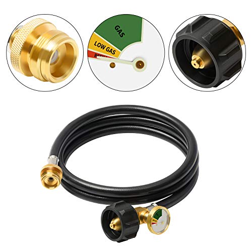 Generep 5 FT Propane Hose Adapter with Propane Tank Gauge for QCC1/Type1 Tank, Connects 1 LbPortable Appliance to 20 Lb Propane Tank for Propane Stove, Tabletop Grill andMore 1lb Portable Appliance