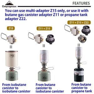 camping moon CAMPINGMOON Isobutane/Butane to Propane Gas Refill Adapter EN417 Lindal Valve 16oz/1Lb Small Propane Tank (Gas Fuel not Included) Z11/Z15+Z22