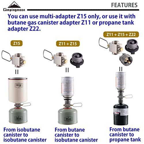 camping moon CAMPINGMOON Isobutane/Butane to Propane Gas Refill Adapter EN417 Lindal Valve 16oz/1Lb Small Propane Tank (Gas Fuel not Included) Z11/Z15+Z22