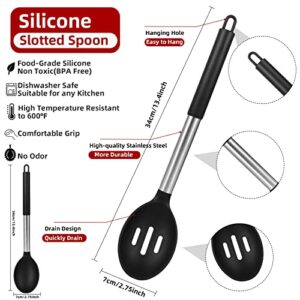 Cooptop 4-Piece Silicone Spatula Set - Silicone Slotted Turner and Solid Turner - Silicone Slotted Spoon and Solid Spoon - 600°F Heat Resistant Non-Stick Cooking Utensils (Black)