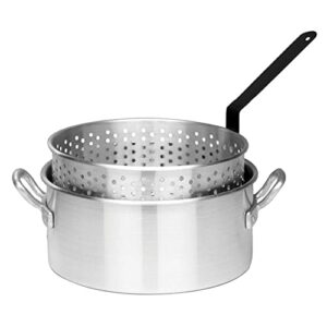 bayou classic 4010 10-qt aluminum fry pot features heavy-duty riveted handles perforated aluminum basket perfect for frying shrimp chicken hushpuppies and fries