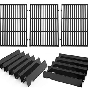 66096 Cast Iron Cooking Grates and 66796 Flavorizer Bars for Weber Genesis II 600 Series Genesis II E-610 S-610 Genesis II LX E-640 S-640 Gas Grills, 11 Pcs Heat Plates Replace for Weber 91611, 66034