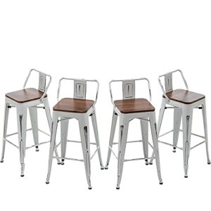 andeworld bar stools set of 4 counter height stools industrial metal barstools with wooden seats(24 inch, distressed white)