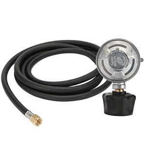 igt 12 feet gas regulator | propane regulator (70000 btu) for barbecue grill, camping stove, patio heater, fish cooker & other small gas appliances, 12 ft hose, qcc-1, lpg