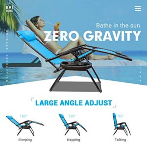 Kemon Zero Gravity Folding Lounge Outdoor Patio Adjustable Reclining Chair with Pillows and Cup Holders for Beach Set of 2, Blue
