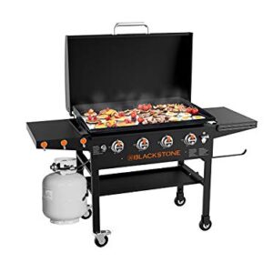 Blackstone 36” Griddle with Hood & Four Burners - Stainless Steel Gas Griddle with Hood, Wheels, Two Side Shelf & Magnetic Hooks – Heavy Duty Outdoor Griddle Station for Backyard, Patio - 1899