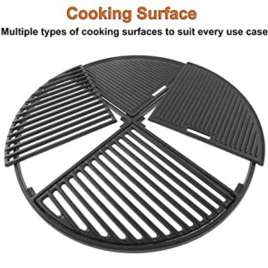 21.5” Cast Iron Grill Grate for Weber Original Kettle Premium 22" Charcoal Grill and Smokers, Replacement for Weber 22" Performer Premium Grill, Two types of cooking surfaces, Modular Fits 22" Grills