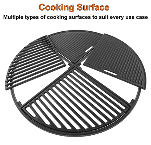 21.5” Cast Iron Grill Grate for Weber Original Kettle Premium 22" Charcoal Grill and Smokers, Replacement for Weber 22" Performer Premium Grill, Two types of cooking surfaces, Modular Fits 22" Grills