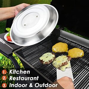 HaSteeL Cheese Melting Dome Set of 2, 12 Inch Round Basting Cover Metal Steam Cover, Stainless Steel Griddle Accessories for Flat Top Grill/Outdoor BBQ/Kitchen Cooking