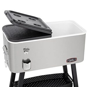 CreoleFeast CL8001S 80-Quart Premium Rolling Cooler, Stainless Steel Portable Cold Drink Beverage Cooler Cart for Outdoor Patio, Tailgating, Poolside BBQ Party, Silver