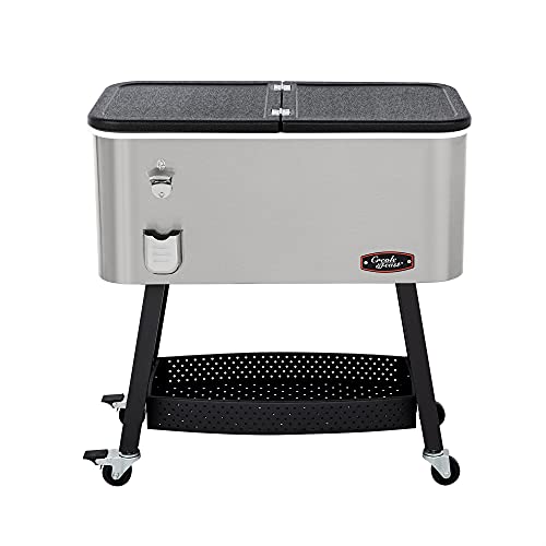 CreoleFeast CL8001S 80-Quart Premium Rolling Cooler, Stainless Steel Portable Cold Drink Beverage Cooler Cart for Outdoor Patio, Tailgating, Poolside BBQ Party, Silver