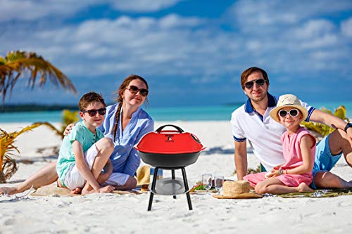 Moss & Stone Premium Portable 14Inch BBQ | Ultimate Outdoor Charcoal Barbecue Grill with Removable Legs & Ash Catcher | Portable BBQ Table Stand & 2 Chrome Plated Grilling Grates | Mesh Edges