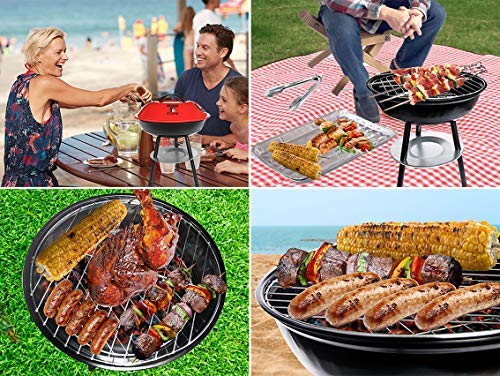 Moss & Stone Premium Portable 14Inch BBQ | Ultimate Outdoor Charcoal Barbecue Grill with Removable Legs & Ash Catcher | Portable BBQ Table Stand & 2 Chrome Plated Grilling Grates | Mesh Edges