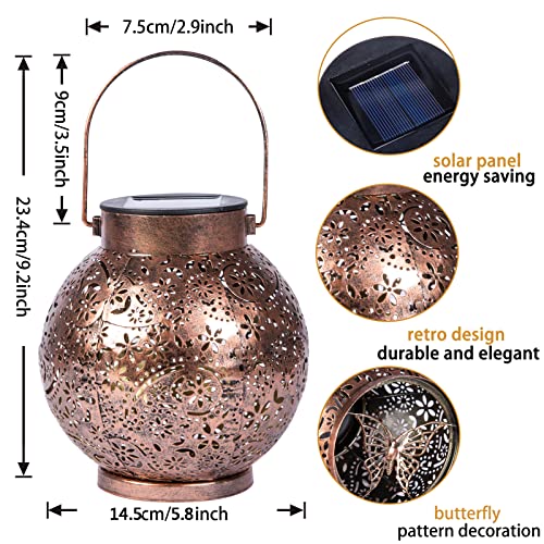 QMYPEACE Solar Lamp, Outdoor Solar Hanging Lanterns Waterproof Metal LED Decorative Christmas LightsSolar Lamp for Patio, Yard, Table, Pathway Decoration（Bronze）