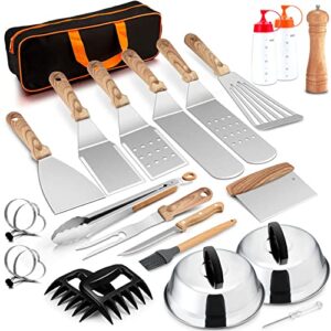 24pcs griddle accessories kit, joyfair stainless steel bbq spatulas set with melting dome, professional grill accessory in storage bag, great for outdoor camping flat top teppanyaki grilling cooking