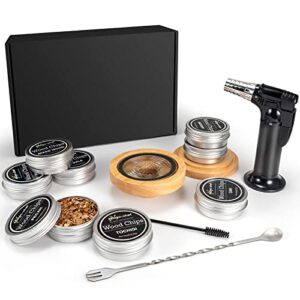 cocktail smoker kit with torch,8 kinds of wood chips,old fashioned cocktail drink smoke kit,bourbon,whiskey smoker infuser kit,birthday&father day bourbon whiskey gift for men,dad,husband (no butane)