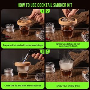 Cocktail Smoker Kit with Torch,8 Kinds of Wood Chips,Old Fashioned Cocktail Drink Smoke Kit,Bourbon,Whiskey Smoker Infuser Kit,Birthday&Father Day Bourbon Whiskey Gift for Men,Dad,Husband (No Butane)