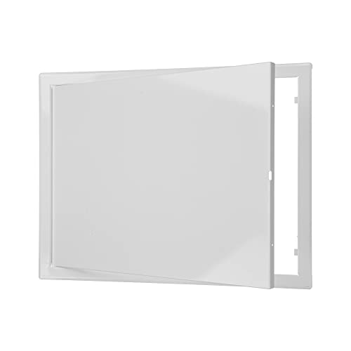 12" x 16" Inch Access Panel Door - Steel for Indoor Use - Opening Flap Cover Plate - Box Door Lock - Door Latch - Inspection Hatch - White Polymer Coating - Intended for Walls and Ceilings