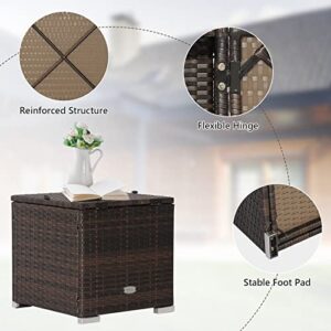 Tangkula 2 Pieces Patio Ottomans, Patiojoy Hand-Woven PE Rattan Side Table with Removable Cushion & Hidden Storage Space, Multifunctional Storage Box, Seat for Patio, Backyard, Poolside (Beige)