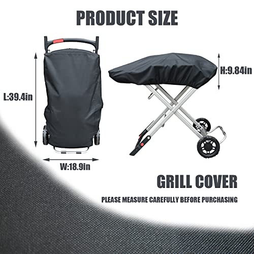 TOHONFOO Grill Cover for Weber 9010001 Traveler Portable Gas Grill - Heavy Duty Waterproof 600D Oxford Fabric and Adjustable Hem Grill Cover