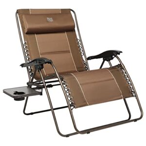 timber ridge xxl oversized zero gravity chair, full padded patio lounger with side table, 33” wide reclining lawn chair, support 500lbs (brown)