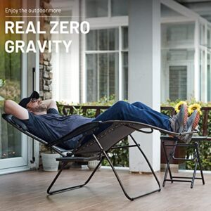 TIMBER RIDGE XXL Oversized Zero Gravity Chair, Full Padded Patio Lounger with Side Table, 33” Wide Reclining Lawn Chair, Support 500lbs (Brown)