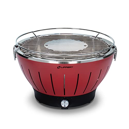 Lippert Odyssey Portable Grill - Compact and Versatile Charcoal Grill for Camping, Tailgating, and Outdoor Cooking - Lightweight and Durable Design with Large Cooking Surface - Red