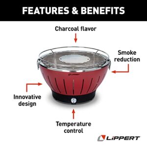 Lippert Odyssey Portable Grill - Compact and Versatile Charcoal Grill for Camping, Tailgating, and Outdoor Cooking - Lightweight and Durable Design with Large Cooking Surface - Red