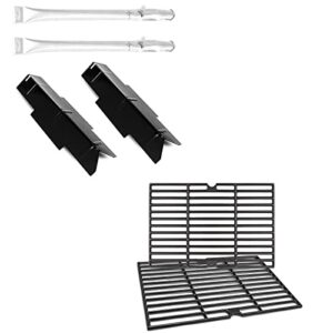 uniflasy grill replacement parts kit for dyna-glo dgf350csp dgf350csp-d 2-burner open cart propane gas grill stainless steel heat plate shield and grill burner and cast iron cooking grid grates