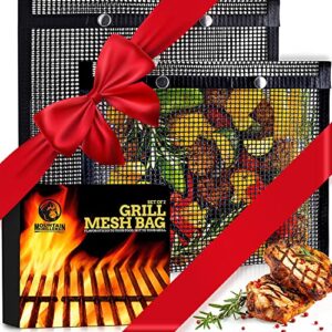 bbq mesh grill bags - 12 x 9.5 inch reusable grilling pouches for charcoal, gas, electric grills & smokers - heat-resistant, non-stick barbecue bag is a must-have for all pitmasters - set of 2