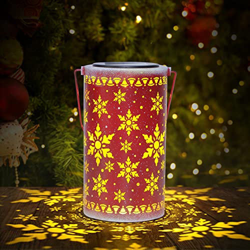 1 Pack Solar Christmas Lantern Red Christmas Lantern Snow Globe Christmas Lights Battery Operated Lantern Hanging Christmas Gift Christmas Decorations for Table, Garden, Patio, Yard