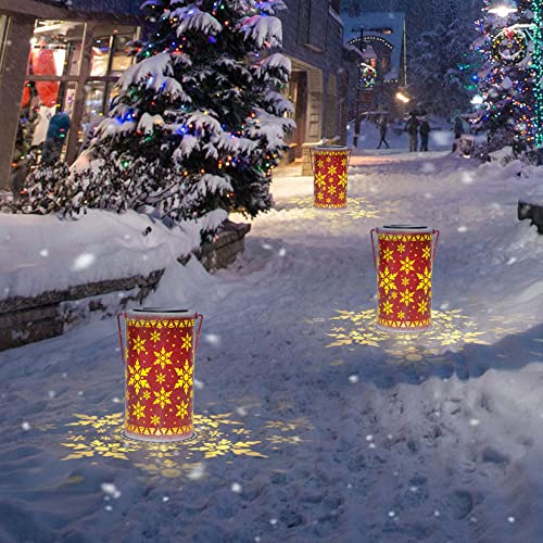 1 Pack Solar Christmas Lantern Red Christmas Lantern Snow Globe Christmas Lights Battery Operated Lantern Hanging Christmas Gift Christmas Decorations for Table, Garden, Patio, Yard