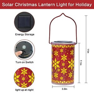 1 Pack Solar Christmas Lantern Red Christmas Lantern Snow Globe Christmas Lights Battery Operated Lantern Hanging Christmas Gift Christmas Decorations for Table, Garden, Patio, Yard